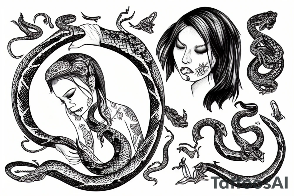 Lilith crying with a snake on her tattoo idea