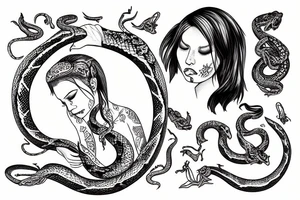Lilith crying with a snake on her tattoo idea