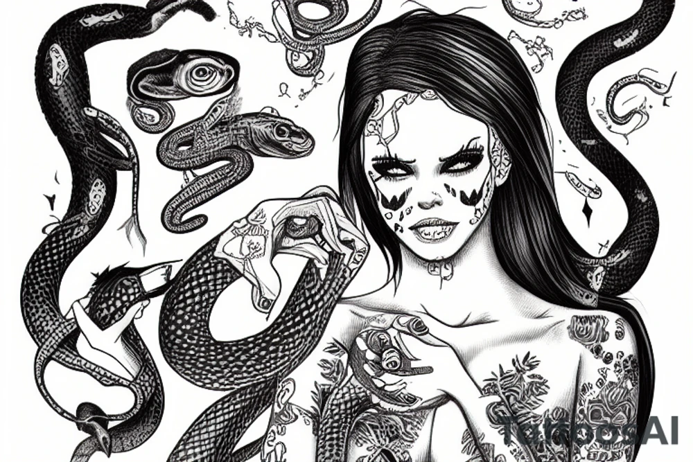 Lilith crying with a snake on her tattoo idea