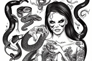 Lilith crying with a snake on her tattoo idea