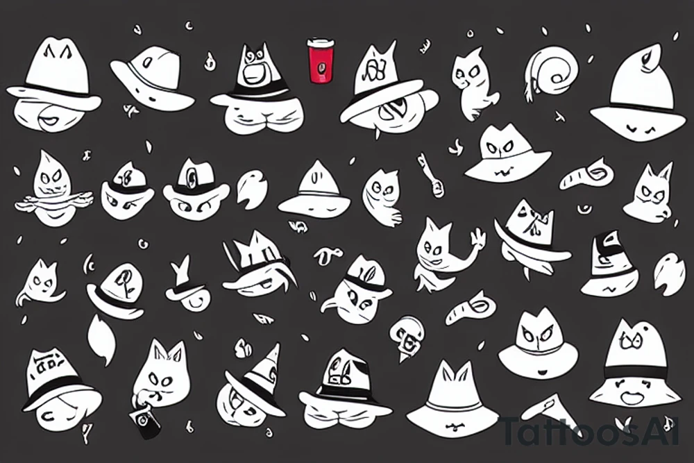 Black cat with a funny hat and a sweater tattoo idea