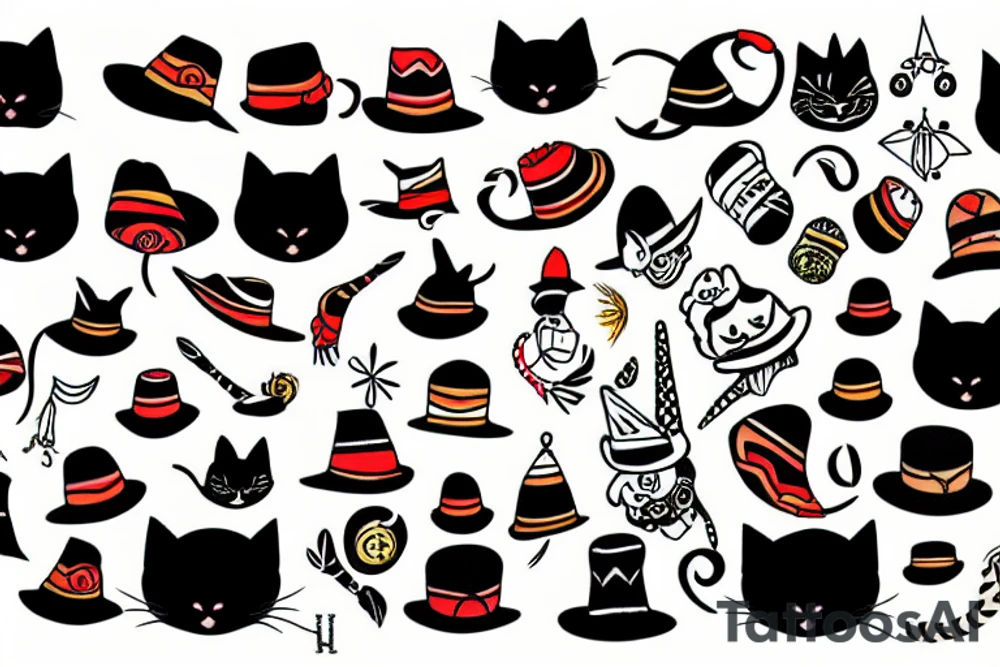 Black cat with a funny hat and a sweater tattoo idea