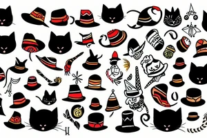 Black cat with a funny hat and a sweater tattoo idea