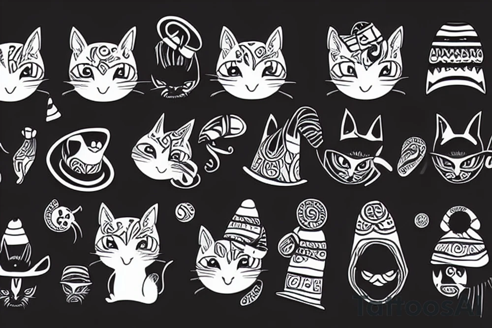 Black cat with a funny hat and a sweater tattoo idea