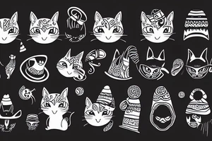 Black cat with a funny hat and a sweater tattoo idea