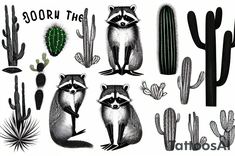 raccoon in the desert with an ocotillo cactus tattoo idea