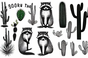 raccoon in the desert with an ocotillo cactus tattoo idea