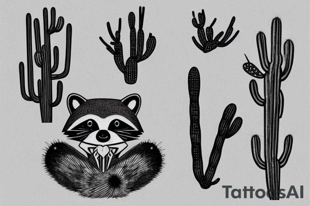 raccoon in the desert with an ocotillo cactus tattoo idea