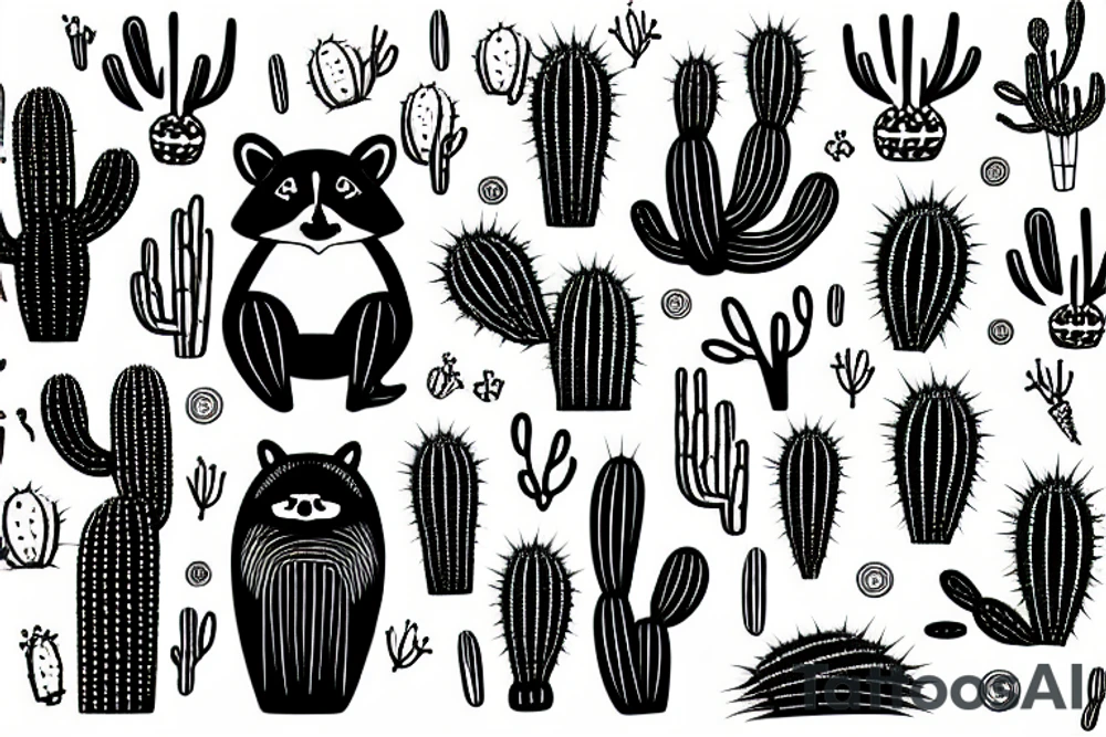 raccoon in the desert with an ocotillo cactus tattoo idea