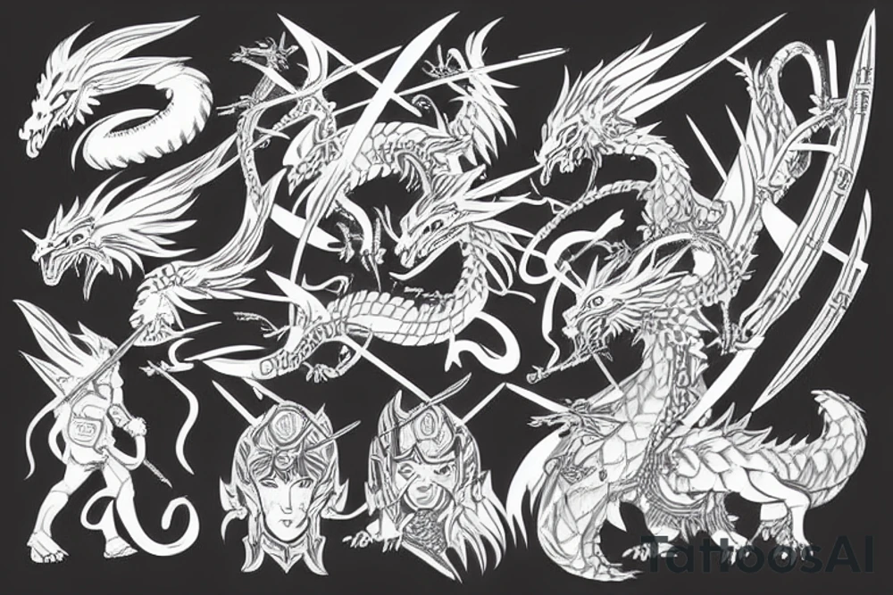 Japanese warrior,angel,wold, dragon tattoo idea