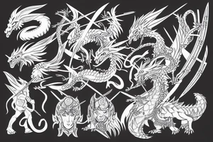 Japanese warrior,angel,wold, dragon tattoo idea