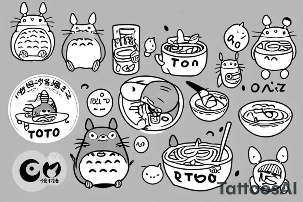 totoro eating a ramen tattoo idea