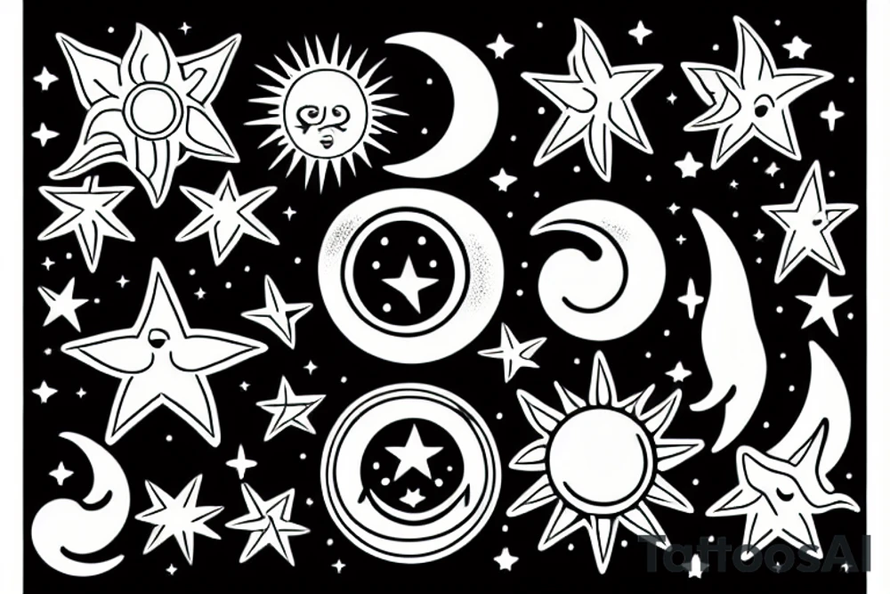 Sun, moon and eleven stars tattoo idea