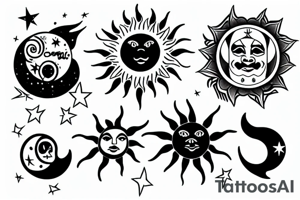 Sun, moon and eleven stars tattoo idea
