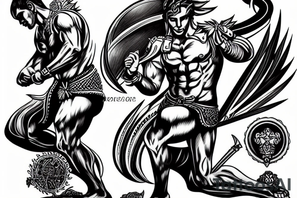 achilles full body in battle tattoo idea