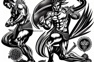 achilles full body in battle tattoo idea