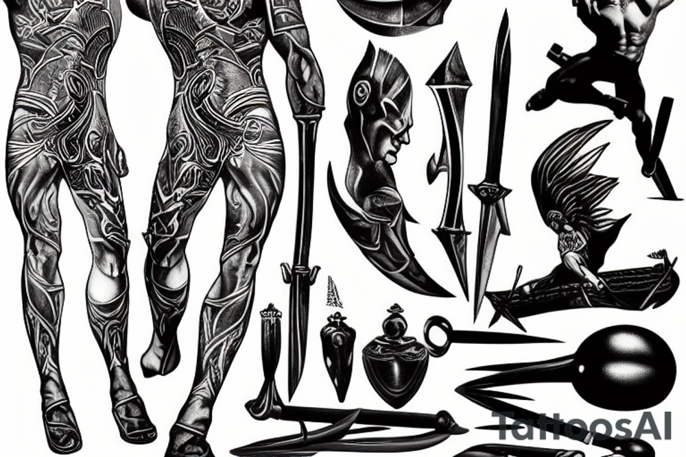 achilles heel full body in battle tattoo idea