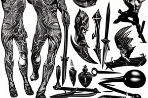 achilles heel full body in battle tattoo idea