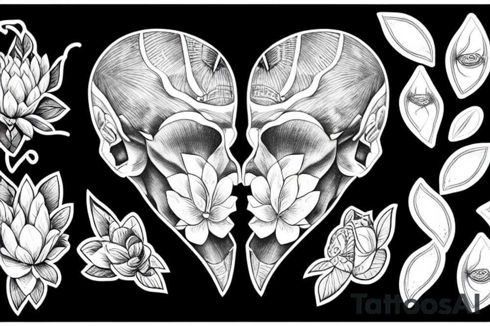 Half heart-half Brain Surrounded by magnolia's tattoo idea