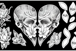 Half heart-half Brain Surrounded by magnolia's tattoo idea
