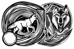 Wolf howling in center of a moon with a bat tattoo idea