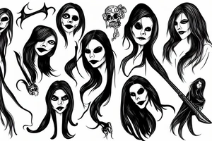 long haired woman dancing with a reaper tattoo idea
