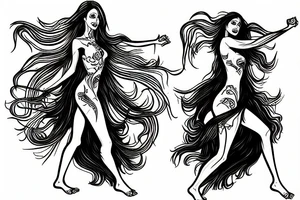 long haired woman dancing with a reaper tattoo idea