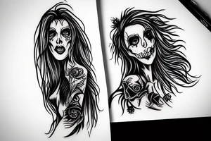 long haired woman dancing with a reaper tattoo idea