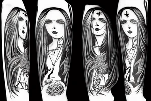 long haired woman in a dress dancing with a reaper tattoo idea