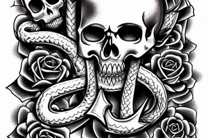 best anchor design with skull tattoo idea