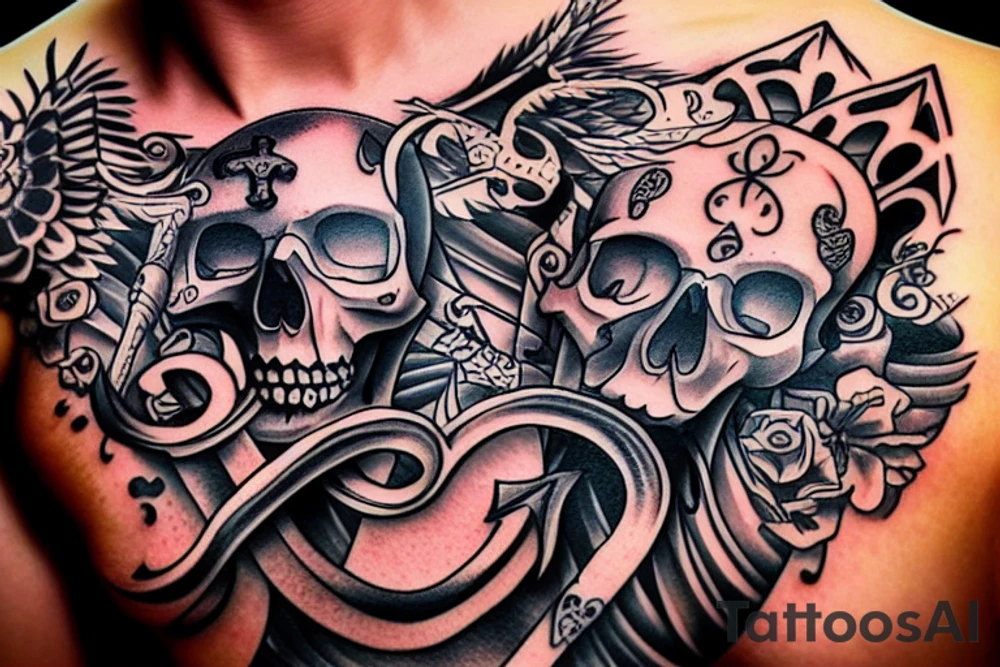 best anchor design with skull tattoo idea