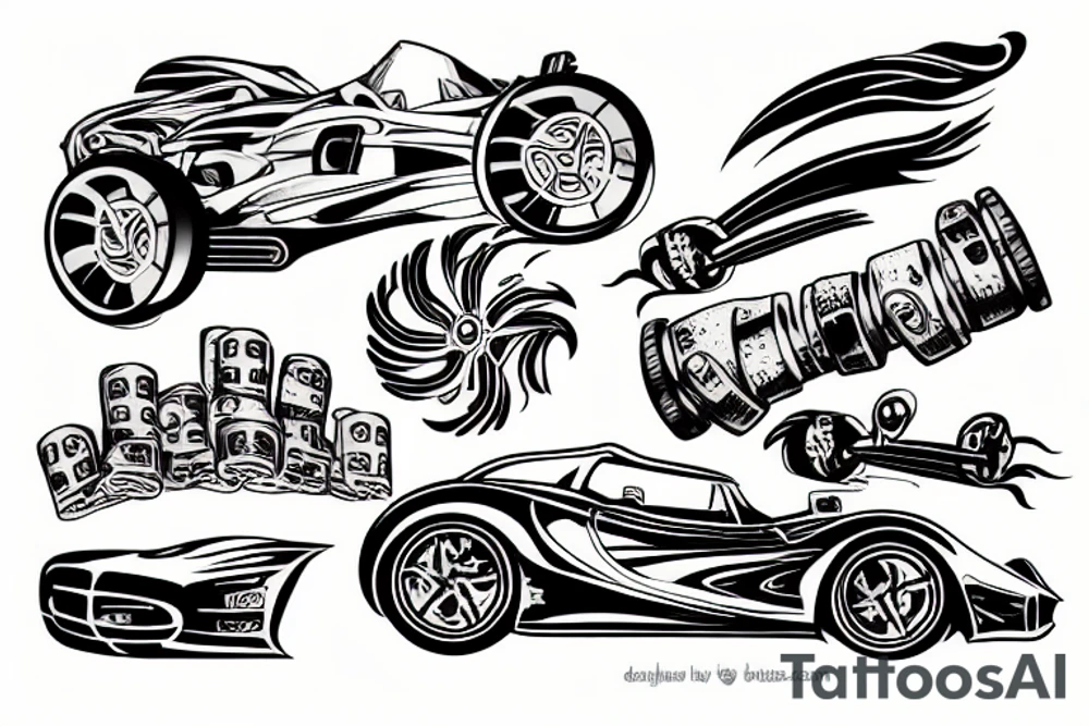 supercar with wheels on fire tattoo idea