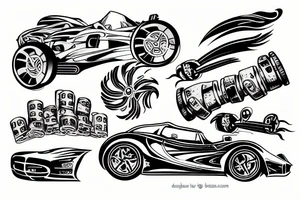 supercar with wheels on fire tattoo idea
