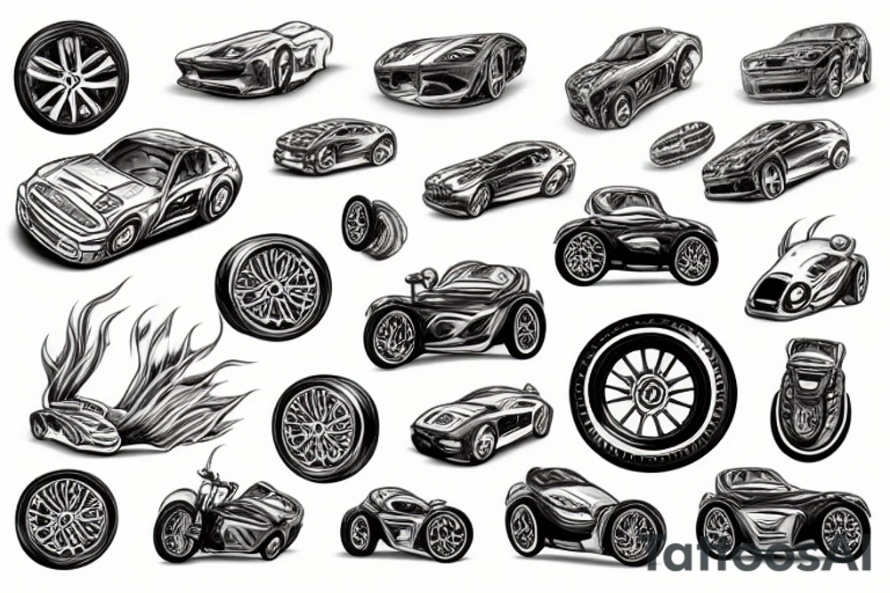 supercar with wheels on fire tattoo idea