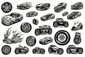 supercar with wheels on fire tattoo idea