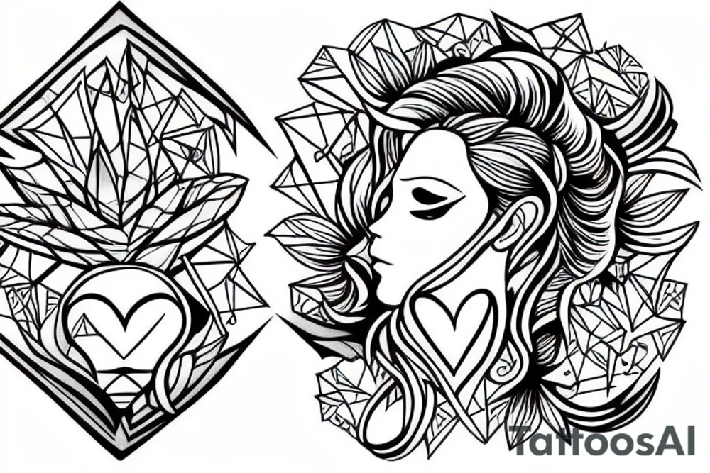Half Brain, Half Heart, Diamond frame, Face in between tattoo idea Half Brain, Half Heart, Diamond frame, Face in between tattoo idea