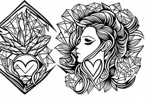 Half Brain, Half Heart, Diamond frame, Face in between tattoo idea