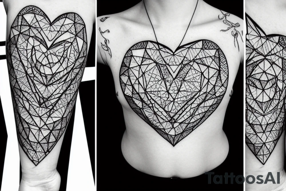 Heart vs. Head in a diamond frame, fine line, dotwork, tattoo idea