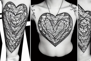 Heart vs. Head in a diamond frame, fine line, dotwork, tattoo idea