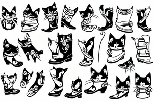 A cat with boots on his ears tattoo idea