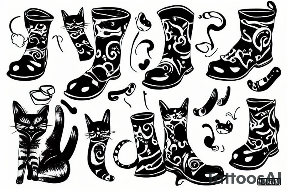 A cat with boots on his ears tattoo idea
