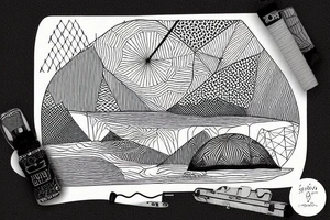 landscape Australia, Tent, geometric, longboard, water tattoo idea