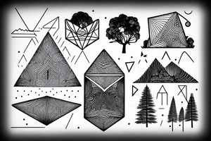 landscape Australia, Tent, geometric, longboard, water tattoo idea