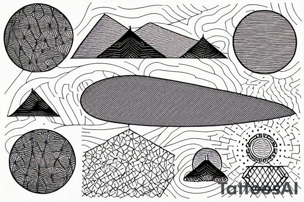 landscape with a Tent, geometric, longboard, water tattoo idea