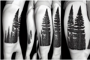 a snowboarder on the mountains with pine trees tattoo idea