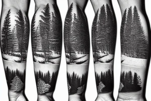 a snowboarder on the mountains with pine trees tattoo idea