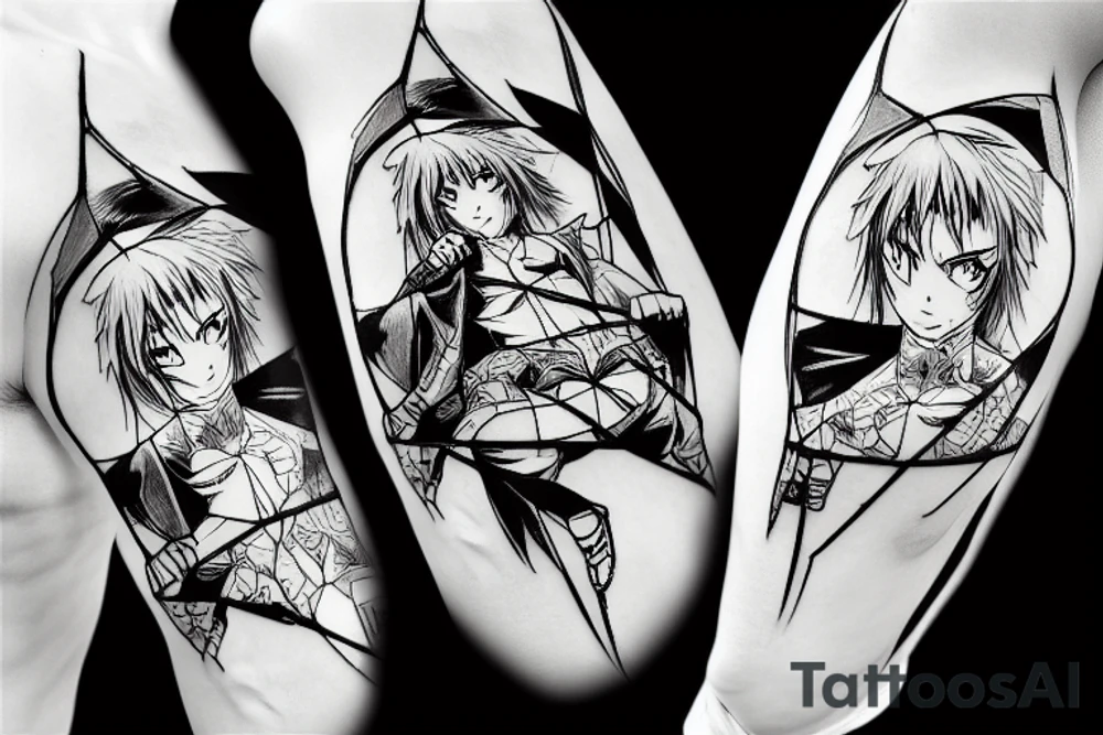 anime fighter punching a cyber network tattoo idea