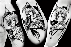 anime fighter punching a cyber network tattoo idea