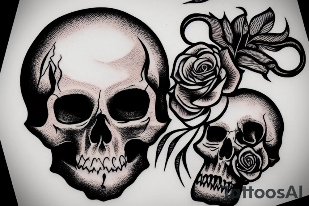 Quill pen dipping in a human skull tattoo idea