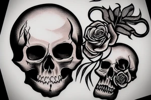 Quill pen dipping in a human skull tattoo idea